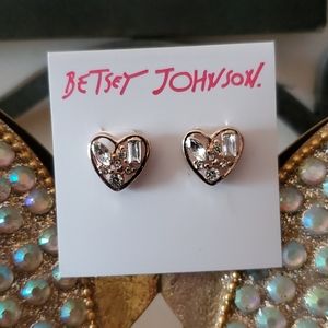 Betsey Johnson Crystal Heart Stud Earrings